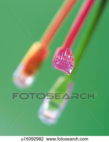 Stock Image - Three Colorful Cables, High Angle View, Close Up, Differential Focus, In Focus, Out Focus,. Fotosearch