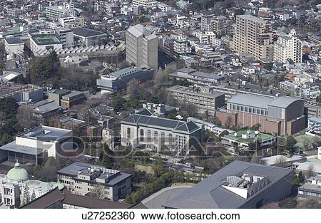 Stock Image - Around Ueno Park Area, Aerial View, Pan Focus. Fotosearch