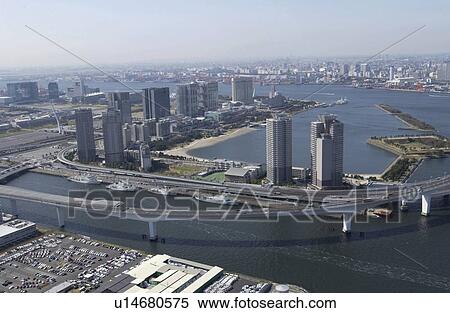 Daiba Area, Aerial View, Pan Focus View Large Photo Image Stock Photography - Daiba Area, Aerial View, Pan Focus. Fotosearch