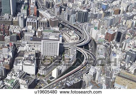 Stock Image - Edobashi Interchange Area, Aerial View, Pan Focus. Fotosearch