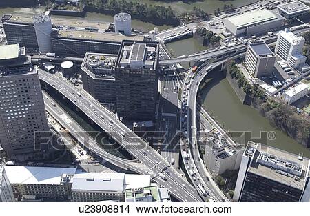 Picture - Hitotsubashi Junction Area, Aerial View, Pan Focus. Fotosearch