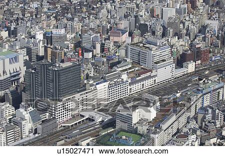 Stock Image - Ikebukuro Station Area, Aerial View, Pan Focus. Fotosearch