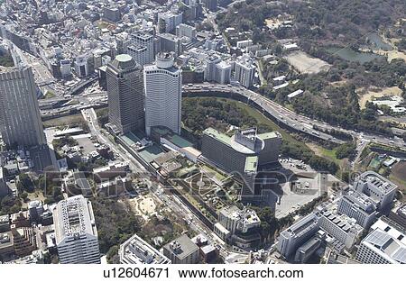 Stock Image - Kioicho Area, Aerial View, Pan Focus. Fotosearch