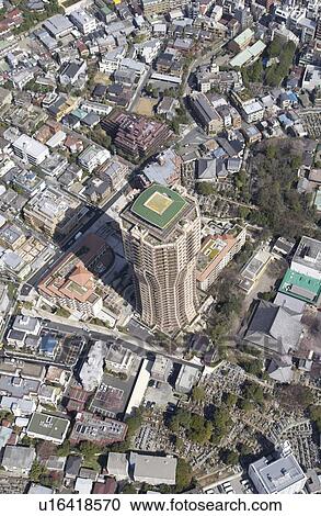 Stock Image - Motoazabu Hills Building Area, Aerial View, Pan Focus. Fotosearch