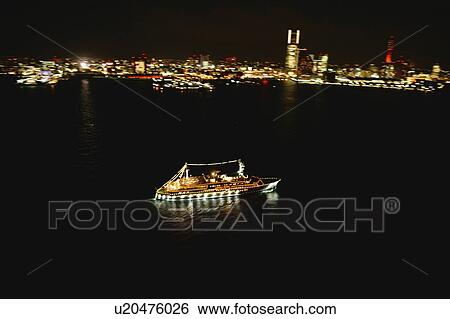 Night View of Yokohama Port Area, Aerial View, Long Exposure View Large Photo Image Stock Photograph - Night View of Yokohama Port Area, Aerial View, Long Exposure. Fotosearch