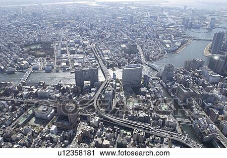 Stock Image - Nihonbashi Area, Aerial View, Pan Focus. Fotosearch
