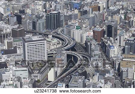 Stock Photo - Nihonbashi Area, Aerial View, Pan Focus. Fotosearch