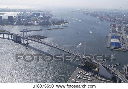 Stock Image - Rainbow Bridge, Aerial View, Pan Focus. Fotosearch