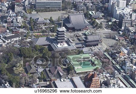 Stock Photograph - Senso-ji Temple, Aerial View, Pan Focus. Fotosearch