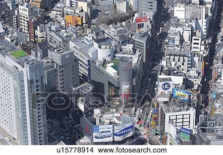 Picture - Shibuya Station Area, Aerial View, Pan Focus. Fotosearch