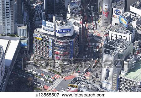 Stock Photo - Shibuya Station Area, Aerial View, Pan Focus. Fotosearch