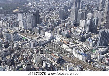 Stock Photo - Shinjuku Station Area, Aerial View, Pan Focus. Fotosearch