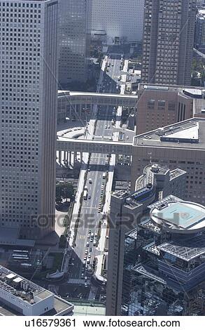 Stock Image - The Skyscrapers of Shinjuku, Aerial View, Pan Focus. Fotosearch