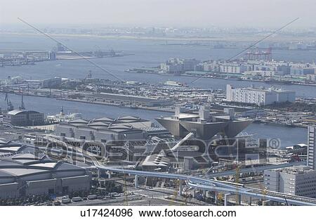 Stock Photograph - Tokyo International Exhibition Hall, Aerial View, Pan Focus. Fotosearch