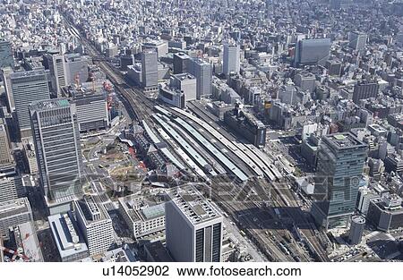 Stock Image - Tokyo Station Area, Aerial View, Pan Focus. Fotosearch