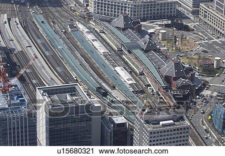 Stock Image - Tokyo Station Area, Aerial View, Pan Focus. Fotosearch