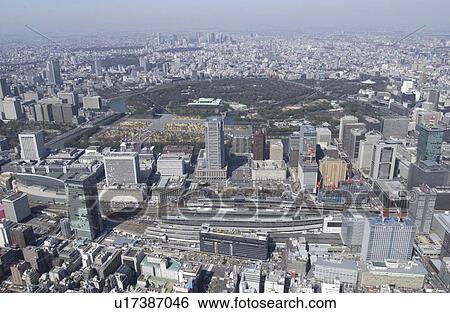 Stock Photograph - Tokyo Station Area, Aerial View, Pan Focus. Fotosearch
