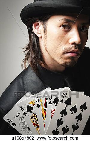 Young Man in Black and Cards Front View View Large Photo Image Stock Image - Young Man in Black and Cards Front View. Fotosearch