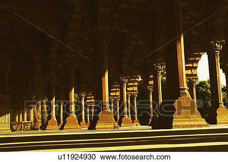 Stock Image - Colonnade inside a fort, Red Fort, New Delhi, India. Fotosearch