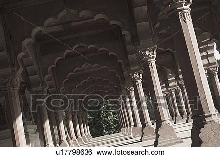 Stock Photograph - Colonnade inside a fort, Red Fort, New Delhi, India. Fotosearch