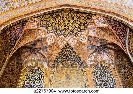 Elaborate Paintings On The Ceiling Of A Mausoleum Sikandra Agra Uttar Pradesh India Picture