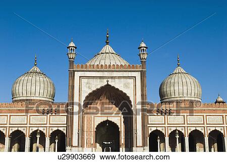 Facade of a mosque, Jama Masjid, New Delhi, India View Large Photo Image Stock Photo - Facade of a mosque, Jama Masjid, New Delhi, India. Fotosearch