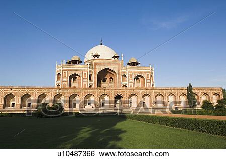 Stock Photograph - Lawn in front of a tomb, Humayun Tomb, New Delhi, India. Fotosearch