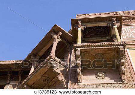 Stock Image - Low angle view of a fort, Jahangiri Mahal, Agra Fort, Agra, Uttar Pradesh, India. Fotosearch