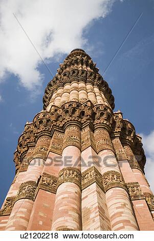 Low angle view of a tower monument, Qutab Minar, New Delhi, India View Large Photo Image Stock Photo - Low angle view of a tower monument, Qutab Minar, New Delhi, India. Fotosearch