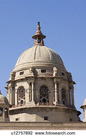 Stock Image - Low angle view of the dome of a building, Rashtrapati Bhavan, New Delhi, India. Fotosearch