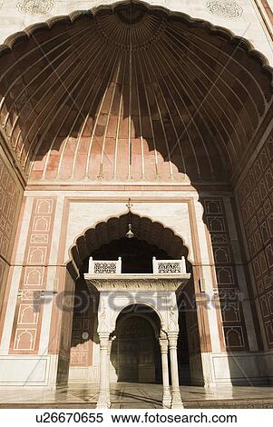 Stock Photography - Low angle view of the entrance of a mosque, Jama Masjid, New Delhi, India. Fotosearch