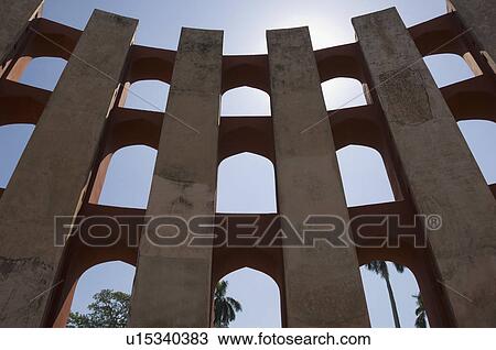 Stock Image - Low angle view of the walls of a sundial, Jantar Mantar, New Delhi, India. Fotosearch
