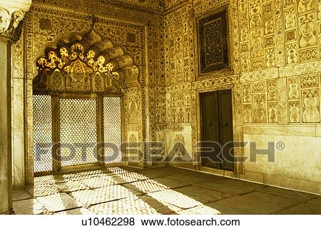 Stock Photo - Ornate walls inside a fort, Red Fort, New Delhi, India. Fotosearch