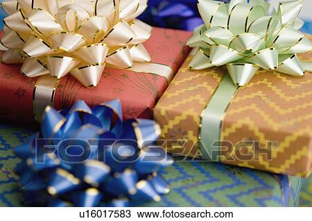 Stock Image - Close-up of a stack of gifts. Fotosearch