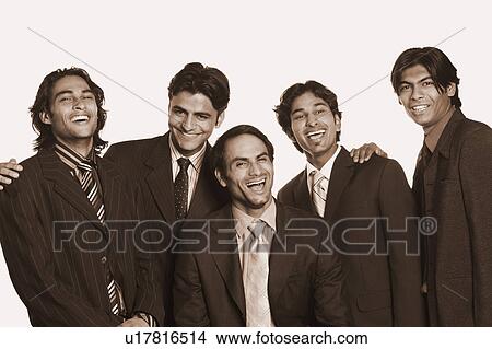 Picture - Portrait of five businessmen laughing. Fotosearch