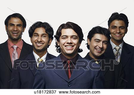 Stock Photo - Portrait of five businessmen smiling. Fotosearch