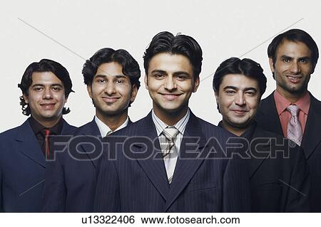 Stock Photograph - Portrait of five businessmen smiling. Fotosearch