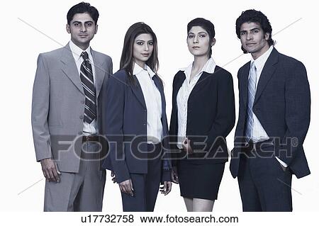 Stock Photo - Portrait of two businessmen and two businesswomen standing. Fotosearch