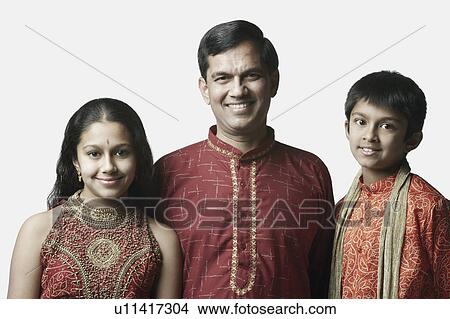 Picture - Portrait of a mature man with his son and daughter. Fotosearch
