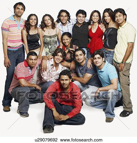 Stock Image - Portrait of a group of people smiling. Fotosearch