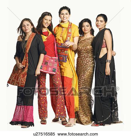 Stock Photography - Portrait of five young women standing together. Fotosearch