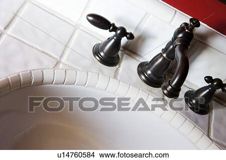 Picture - Contemporary Bathroom with Red Accents. Fotosearch