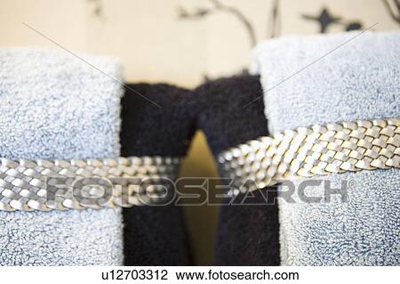 Detail of blue towels on a rack (close up) View Large Photo Image Stock Image - Detail of blue towels on a rack (close up). Fotosearch