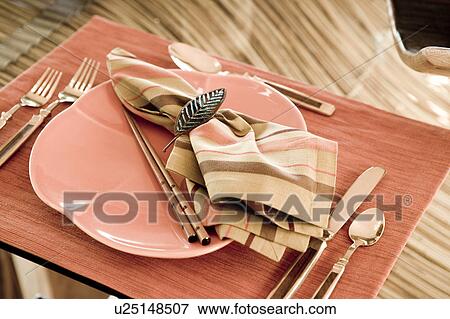 Stock Photo - Orange table setting. Fotosearch