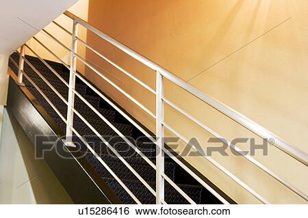 Detail of Contemporary Metal Staircase Railing View Large Photo Image Stock Photograph - Detail of Contemporary Metal Staircase Railing. Fotosearch