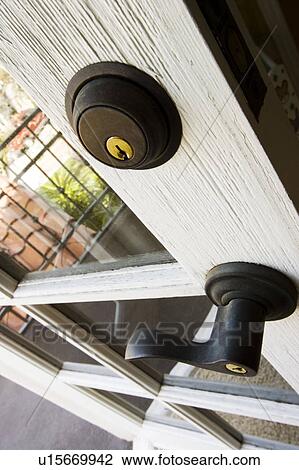 Stock Image - Black Door Handle and Lock. Fotosearch