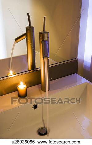 Modern Bathroom Faucet and Candle View Large Photo Image Stock Photograph - Modern Bathroom Faucet and Candle. Fotosearch