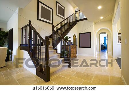 Dark wood staircase in home. View Large Photo Image Stock Photo - Dark wood staircase in home.. Fotosearch