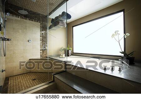 Modern Bathroom with Jacuzzi and Shower View Large Photo Image Stock Image - Modern Bathroom with Jacuzzi and Shower. Fotosearch