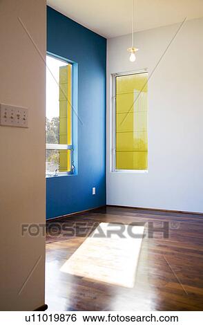 Modern interior with blue wall View Large Photo Image Stock Photograph - Modern interior with blue wall. Fotosearch
